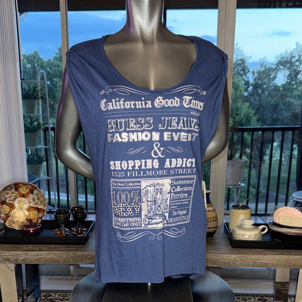 Guess Navy Graphic Tank Top